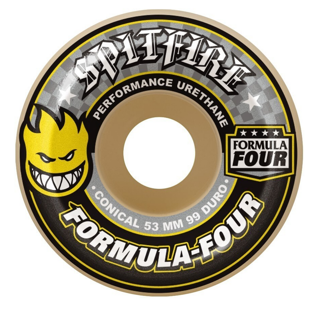 Spitfire Wheels - F4 99A Conical Shape Yellow Print (Various Sizes)